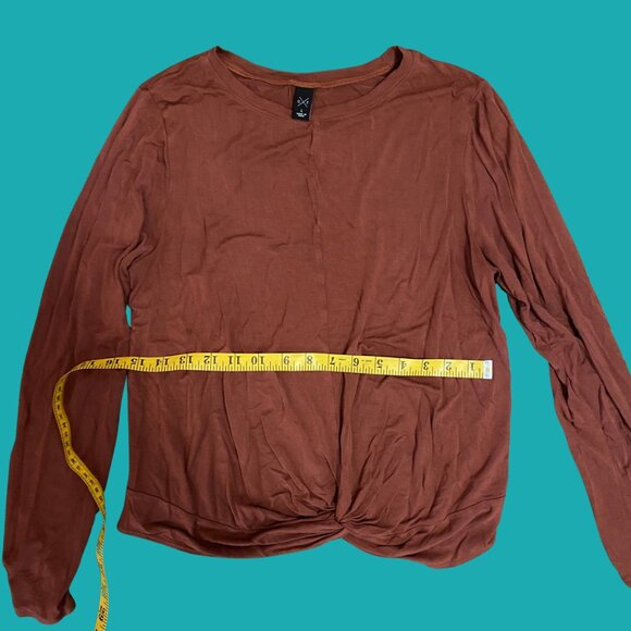 🧡 Eileen Fisher Rust Twist-Front Long Sleeve Top (Size L) Effortlessly Chic - Picture 4 of 6